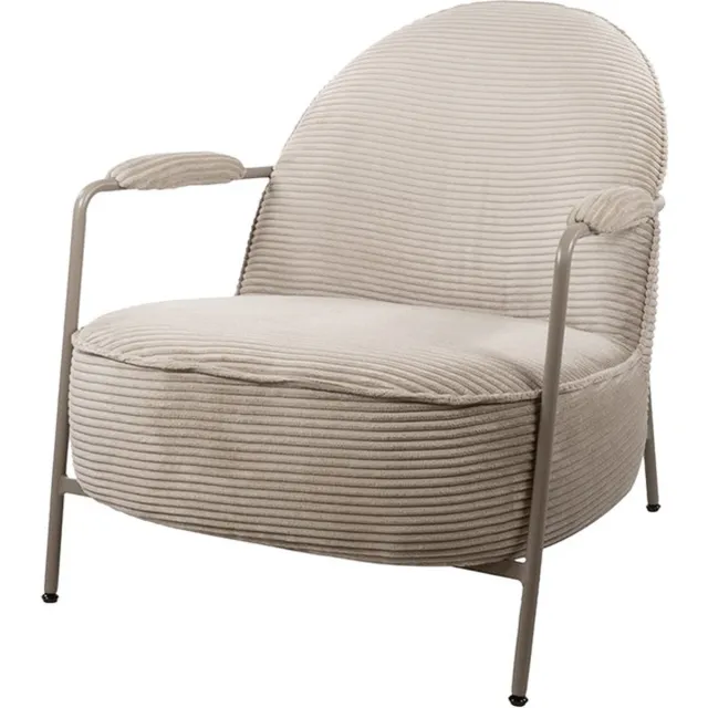 MySons Fauteuil Elton Ribstof Sand 77x81x73 cm Loungefauteuil met armleuning - Vintage Retro Design - Comfortabel - Zachte Ribstof Bekleding - Metalen Frame - Perfect voor Woonkamer of Loungehoek Naturel