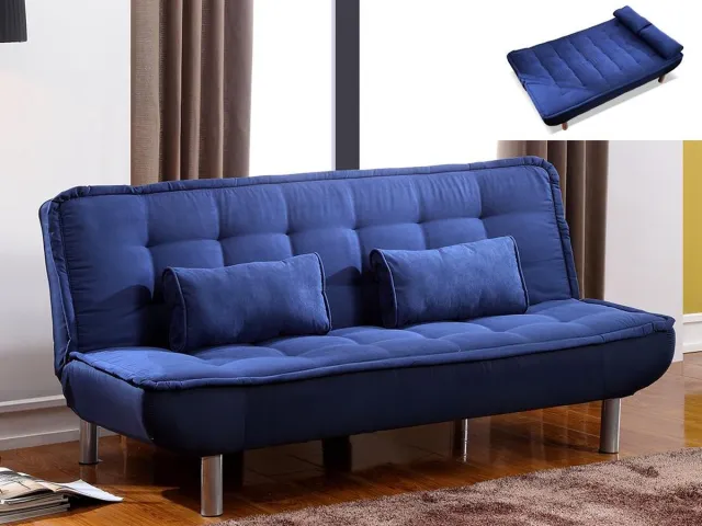 Vente-unique Driezitsslaapbank klik-klak MISHAN van stof - blauw Koningsblauw