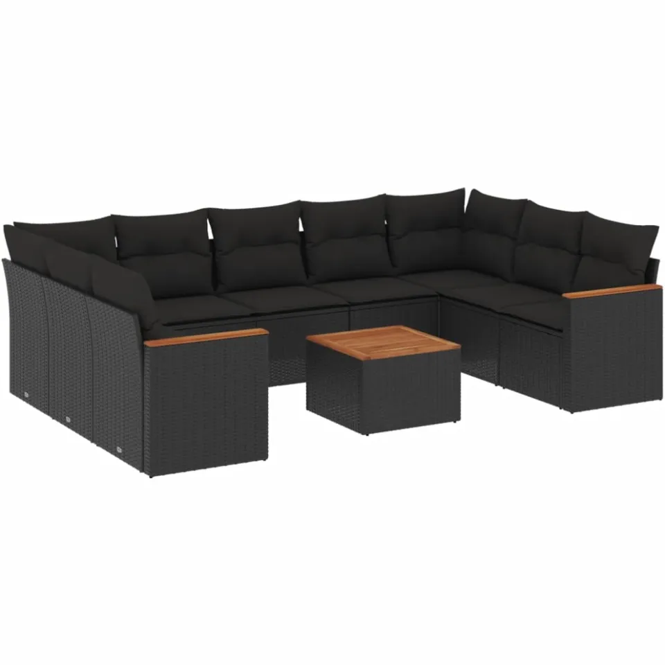 vidaXL 10-delige Loungeset met kussens poly rattan zwart, foto 3
