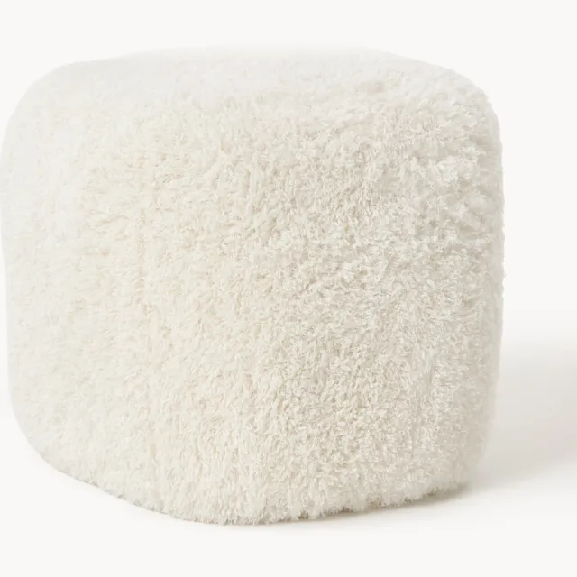 Westwing Collection Hoge teddy-ottoman Wolke Wit