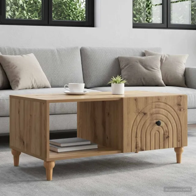 vidaXL Salontafel Artisanaal eiken 90 x 50 x 40 cm Bewerkt hout Bruin