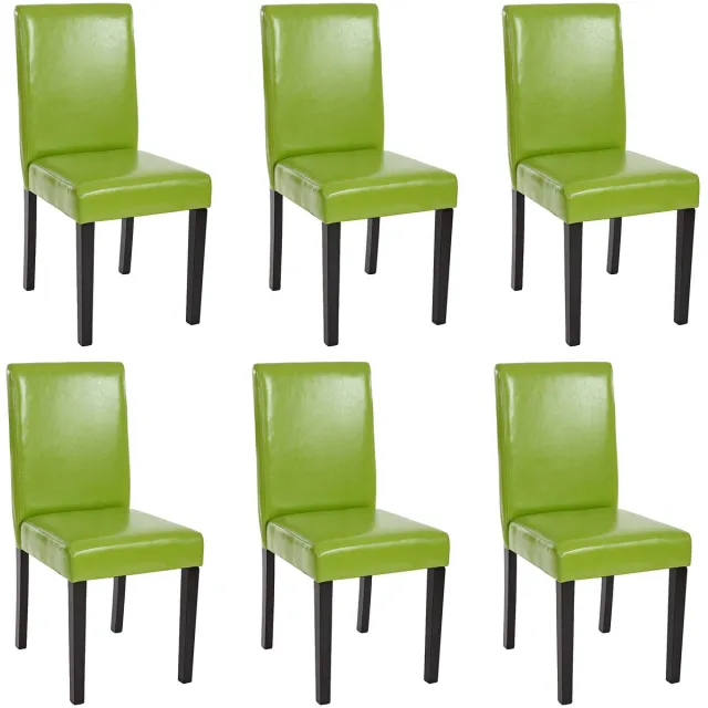 Cosmo Casa Set van 6 eetkamerstoelen Keukenstoel Littau ~ kunstleer, groen, donkere poten