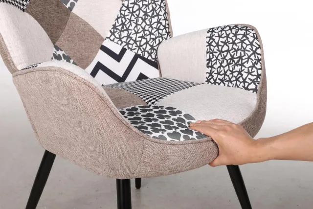 HOERFURIY Fauteuil Patchwork met Houten Poten - Oorfauteuil voor Woonkamer grijs