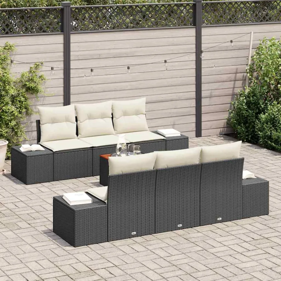 vidaXL Tuinbankenset 7 st Zwart poly rattan