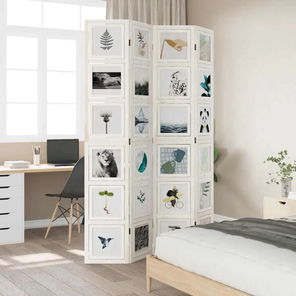 vidaXL Kamerscherm met 4 panelen massief paulowniahout wit, foto 3