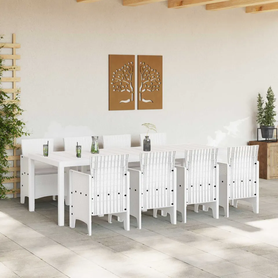vidaXL Tuin Eetset 9 st Wit Polypropyleen, foto 3