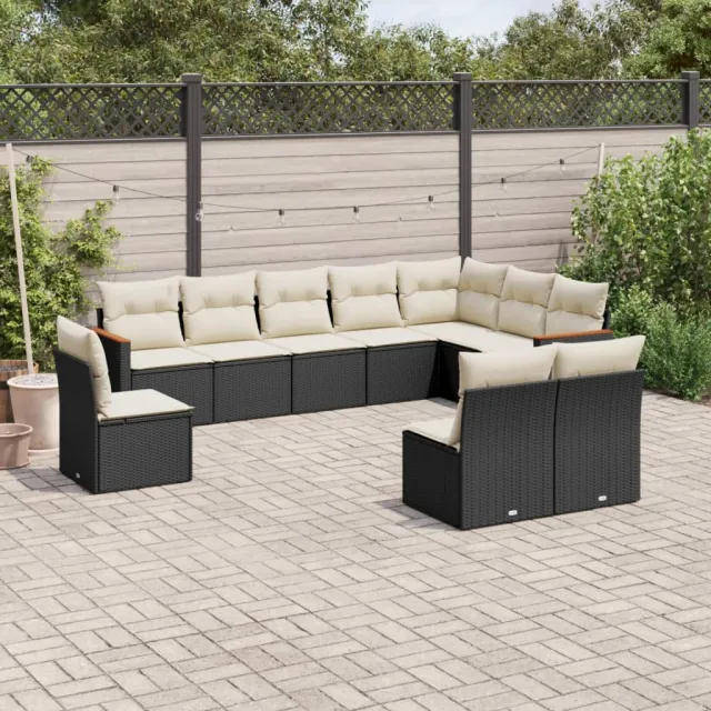 vidaXL 10-delige Loungeset met kussens poly rattan zwart, foto 2
