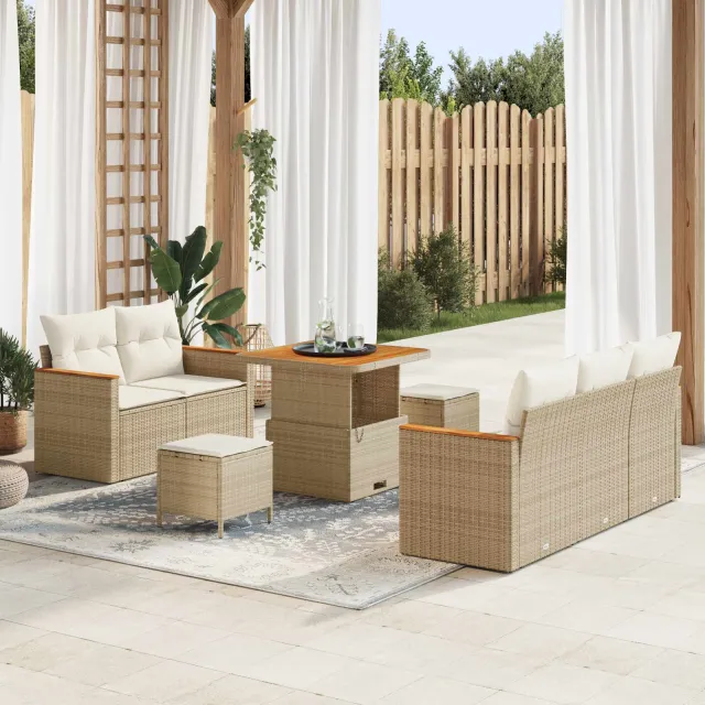 vidaXL Tuinbankenset 8 st Beige poly rattan