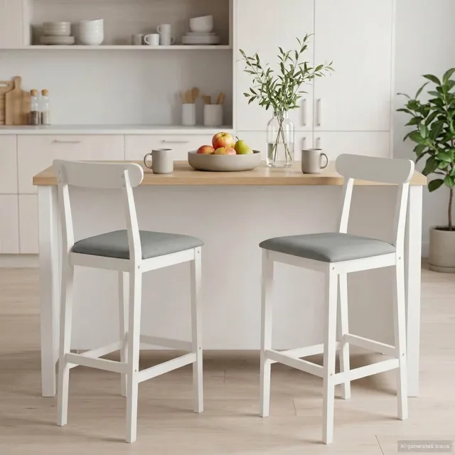 vidaXL Barkruk 2 st Wit en Grijs Massief Rubberhout en Stof