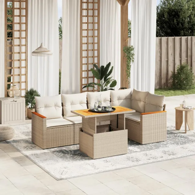 vidaXL 6-delige Loungeset met kussens poly rattan beige, foto 2