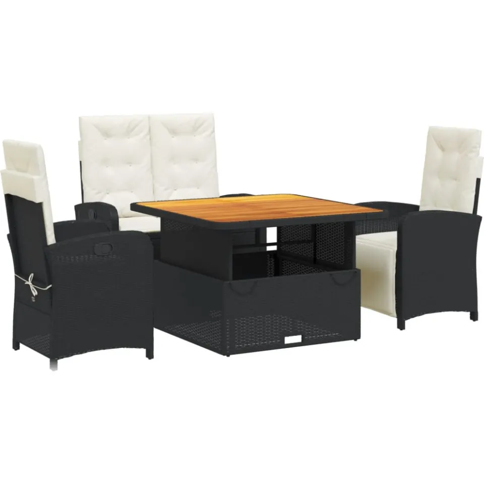 vidaXL 4-delige Tuinset met kussens poly rattan zwart, foto 3
