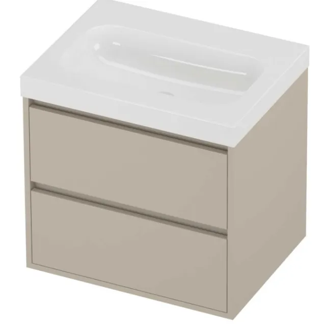 Proline Haga Badmeubelset Polystone Mezza 60x46x58 cm Glans Wit Soft Linen Beige