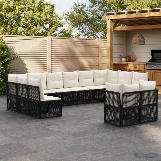 vidaXL Tuinbankenset 12 st 12-zits Zwart poly rattan, foto 2