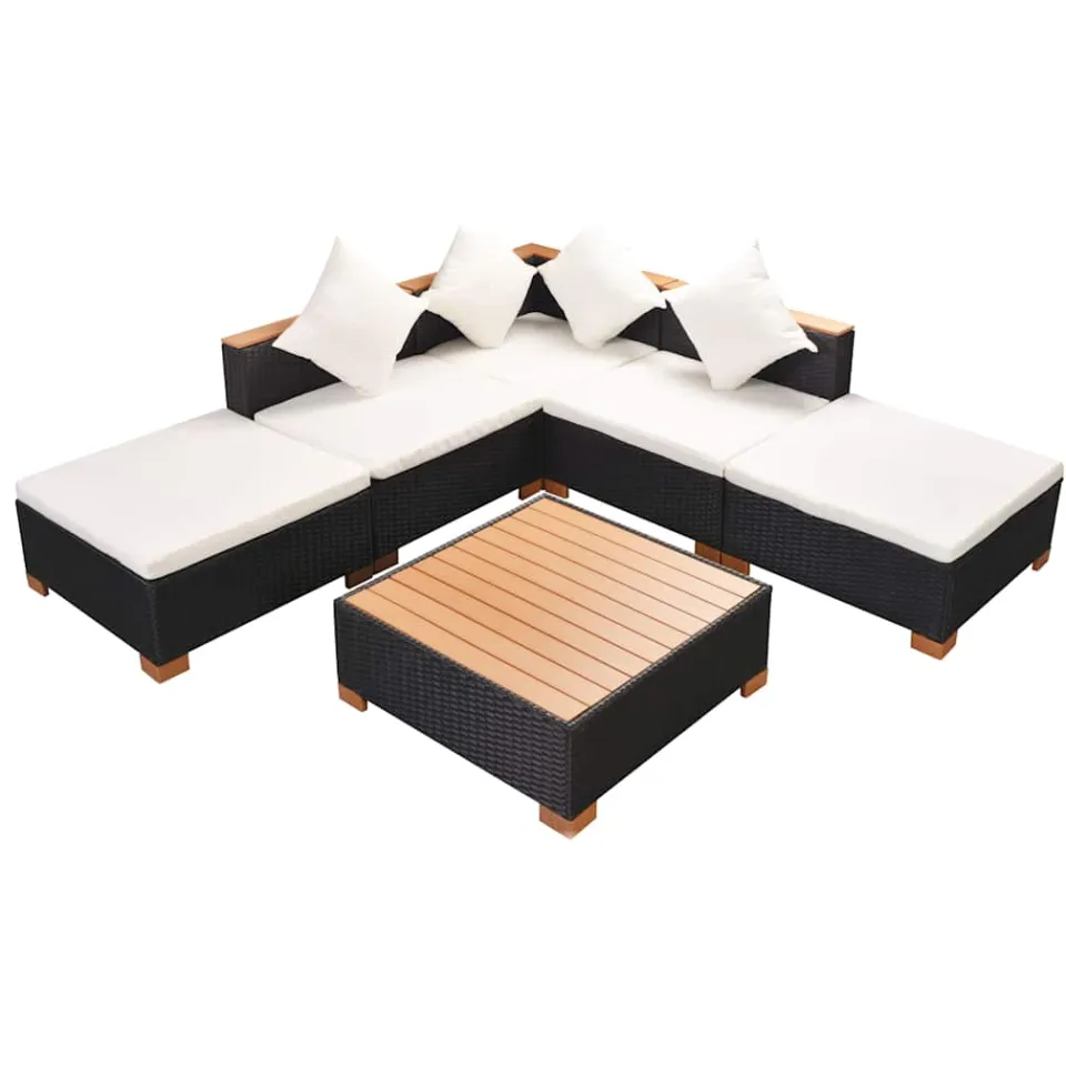 vidaXL 6-delige Loungeset met kussens poly rattan zwart, foto 3
