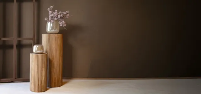 PTMD Jerra Natural Ribbed Mango Wood Pedestal Set Of 2 + gratis Mexx vazen Naturel
