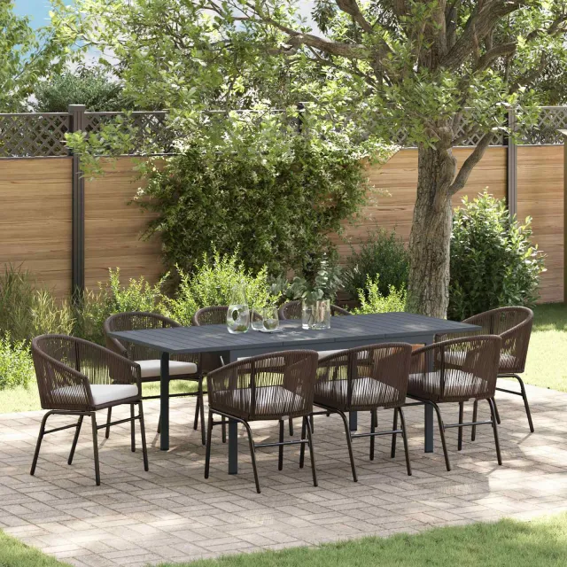 vidaXL Tuin eettafelset 9 st Bruin poly rattan, foto 2