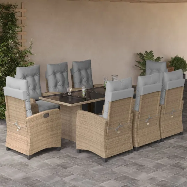 vidaXL 9-delige Tuinset met kussens poly rattan gemengd beige, foto 2