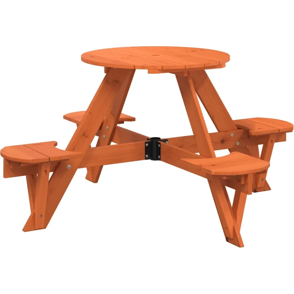 vidaXL Picknicktafel voor 4 kinderen met parasolgat rond vurenhout Bruin