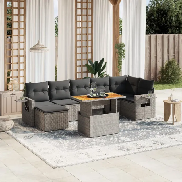 vidaXL 8-delige Loungeset met kussens poly rattan grijs, foto 2