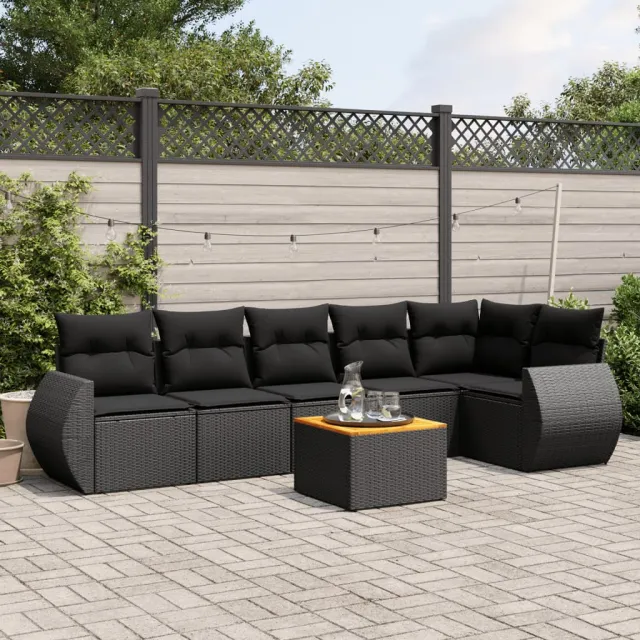 vidaXL 7-delige Loungeset met kussens poly rattan zwart, foto 2