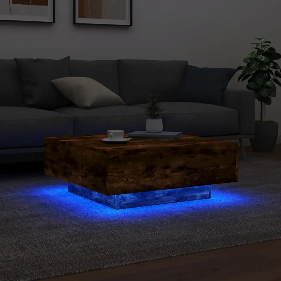 vidaXL Salontafel met LED-verlichting 80x80x31 cm gerookt eikenkleurig, foto 2