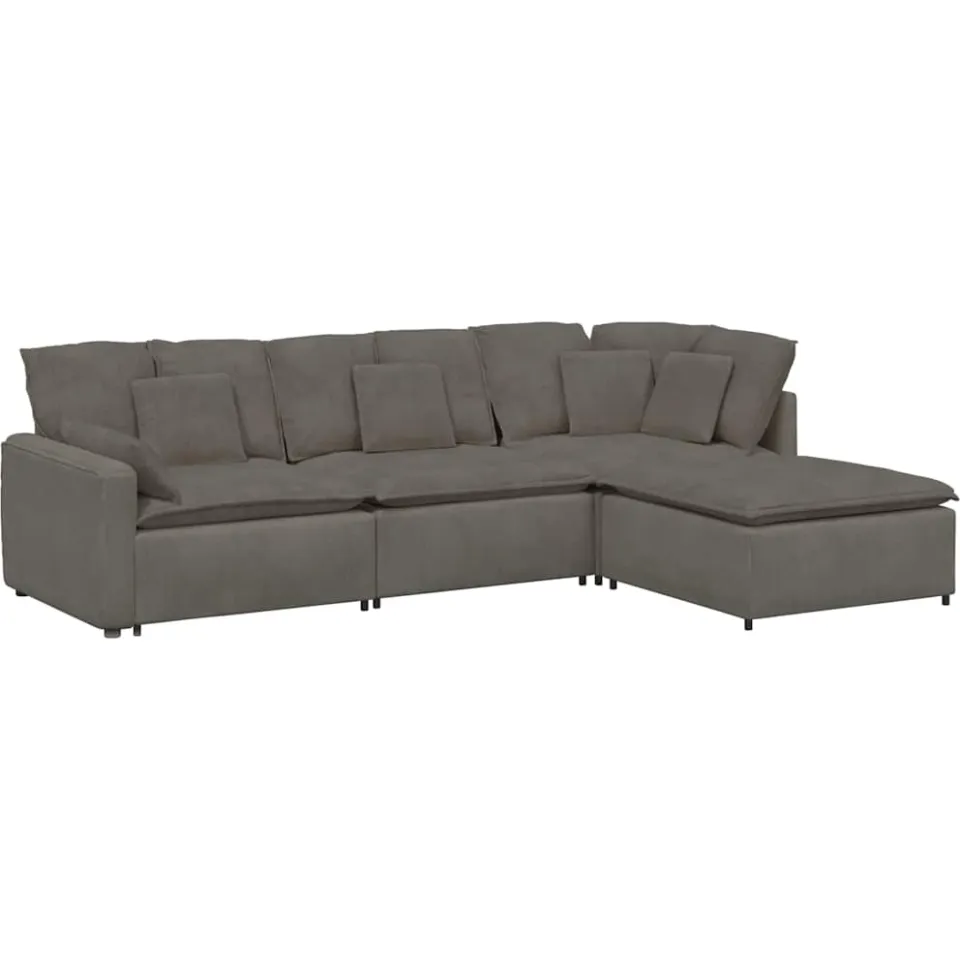 vidaXL Modulaire bank met voetenbank&kussens corduroy stof lichtgrijs grijs, foto 3