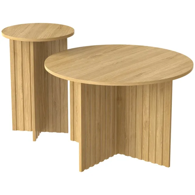 REDOM Houten 2-delige Nesttafelset – ronde salontafels Ø76/Ø40 cm, natuurlijke houtlook, MDF/PB, ruimtebesparend