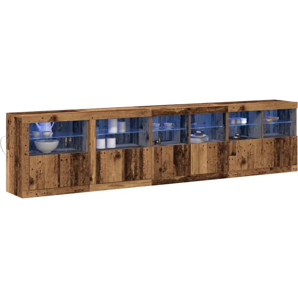 vidaXL LED Sideboard Oud hout 283 x 37 x 67 cm Bewerkt hout Bruin