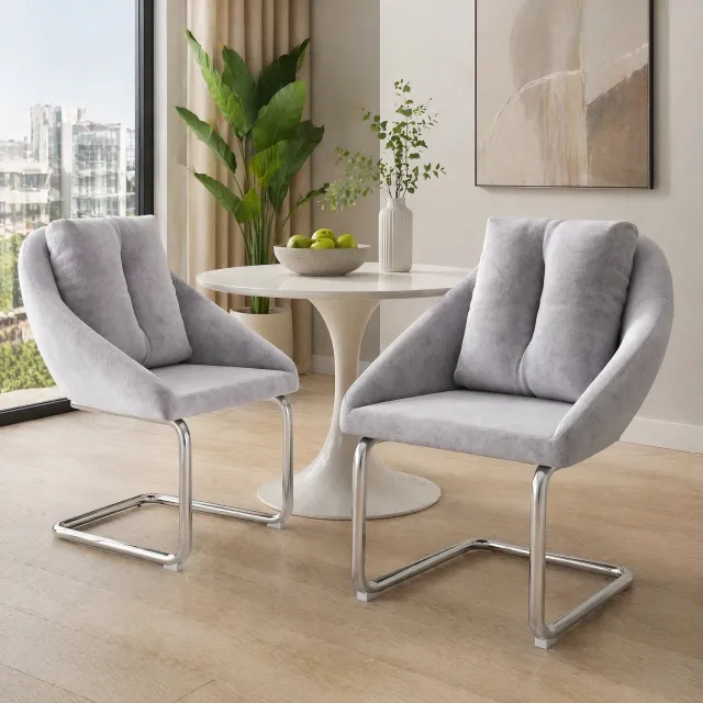 Maisentiel Velvet kuipstoel met armleuning, 59 x 65 x 82 cm, set van 2, grijs