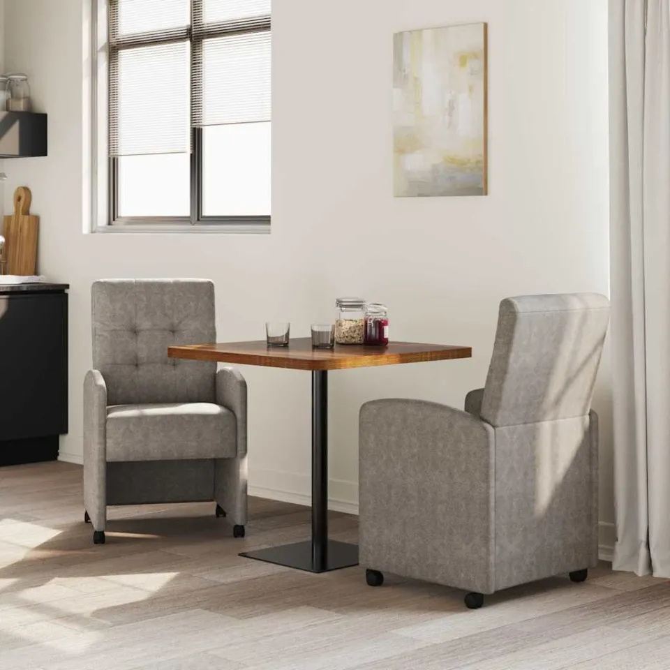 vidaXL Eetkamerstoelen met Wieltjes 2 st Kunstleer Grijs, foto 2