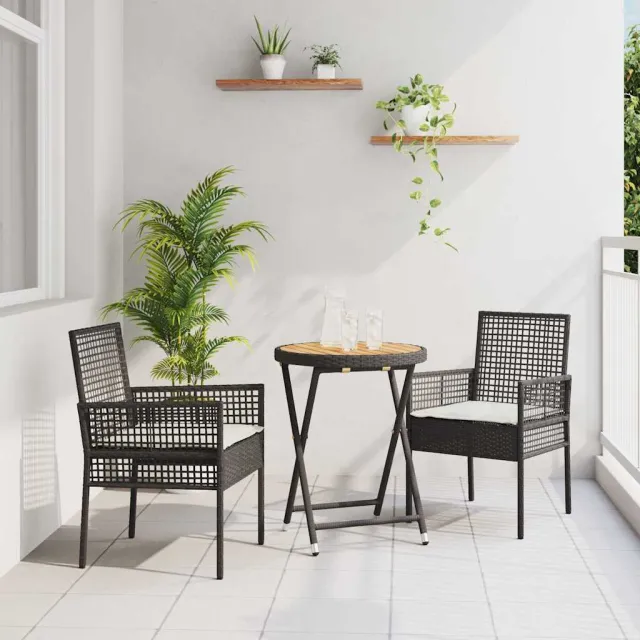 vidaXL Tuin Bistro Set 3 st Zwart poly rattan, foto 2