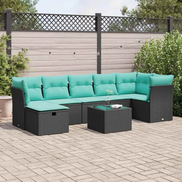 vidaXL 8-delige Loungeset met kussens poly rattan zwart, foto 2