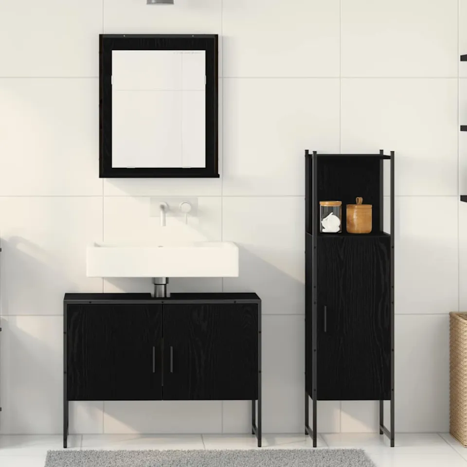 vidaXL Badkamermeubelset 3 st Zwart 33 x 33 x 102,5 cm Bewerkt hout, foto 3