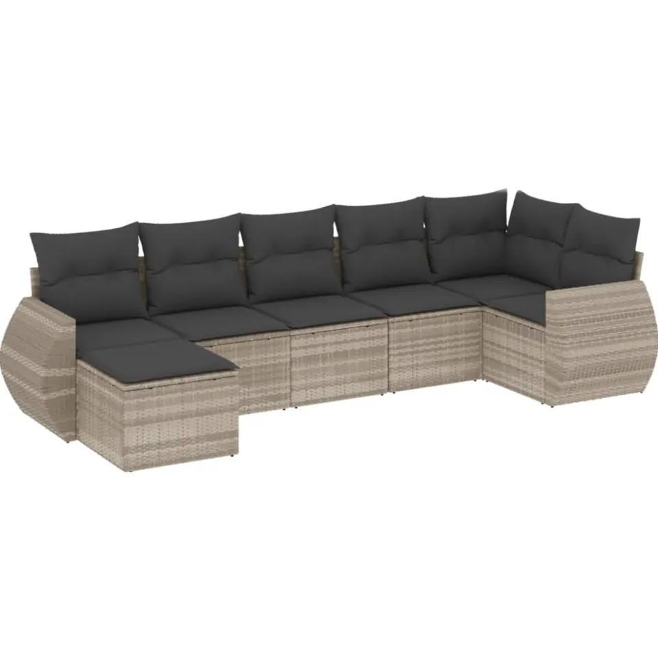 vidaXL 7-delige Loungeset met kussens poly rattan lichtgrijs grijs, foto 4