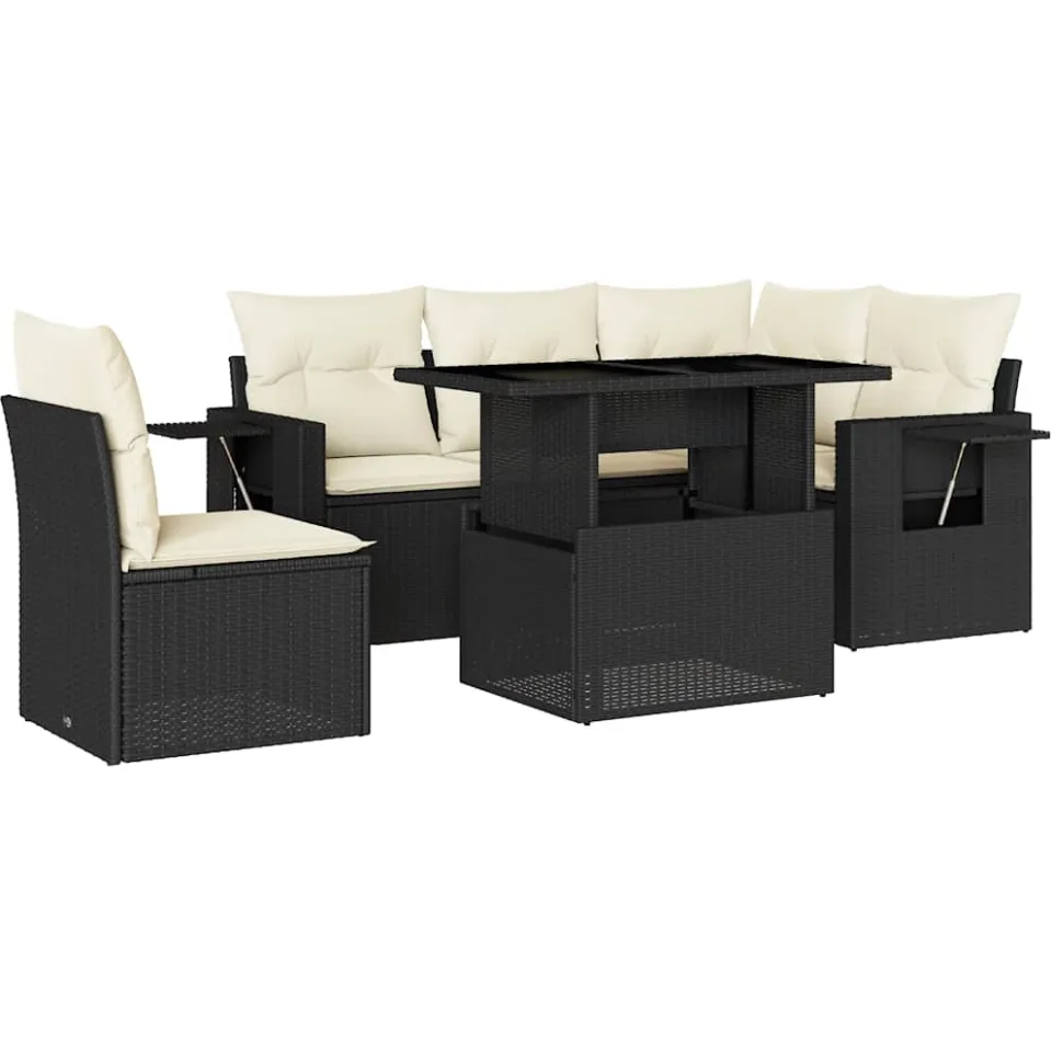 vidaXL 6-delige Loungeset met kussens poly rattan zwart