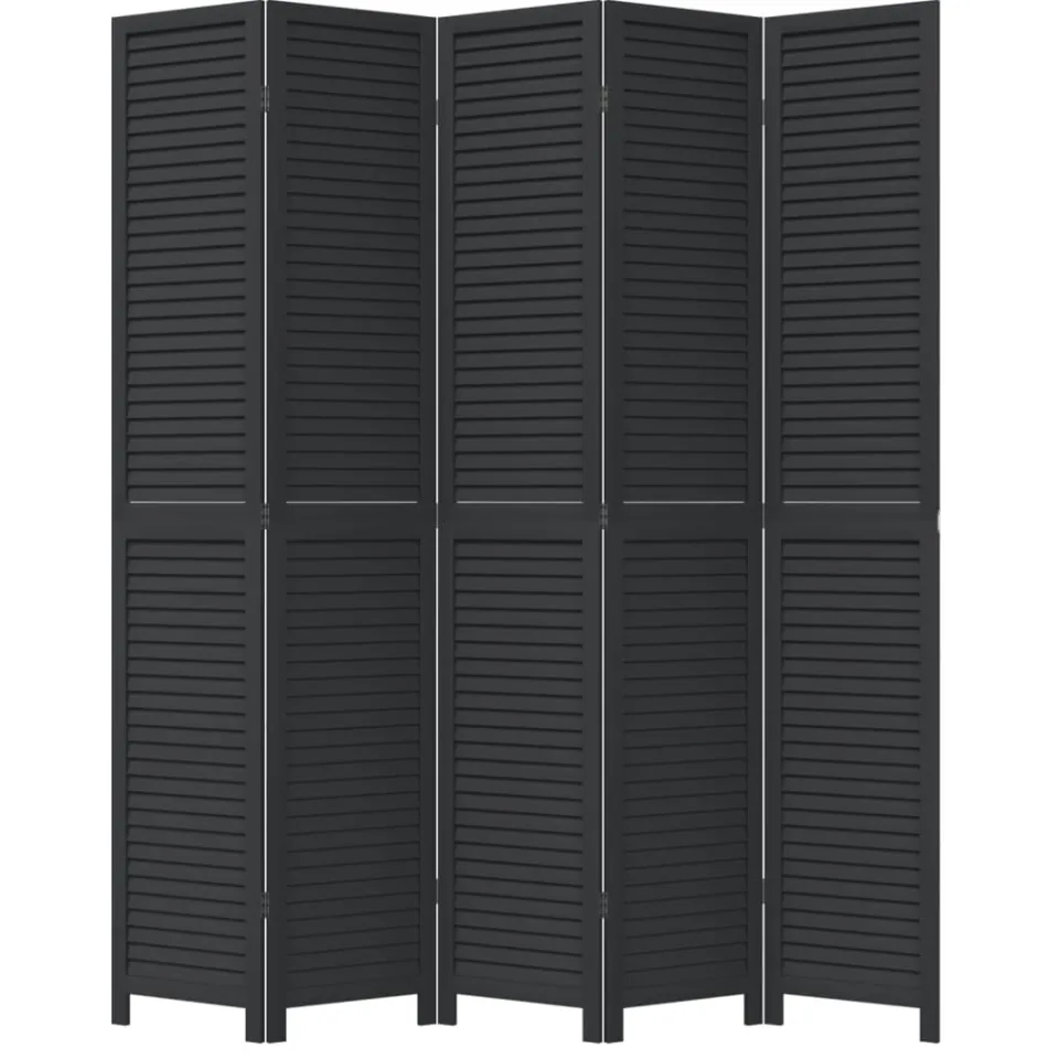 vidaXL Kamerscherm met 5 panelen massief paulowniahout zwart, foto 4
