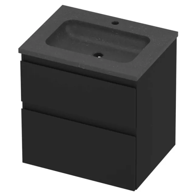 Proline Rollo Badmeubelset Hardsteen Elegant 1 Kraangat 60x46x62 cm Blue Stone Mat Zwart