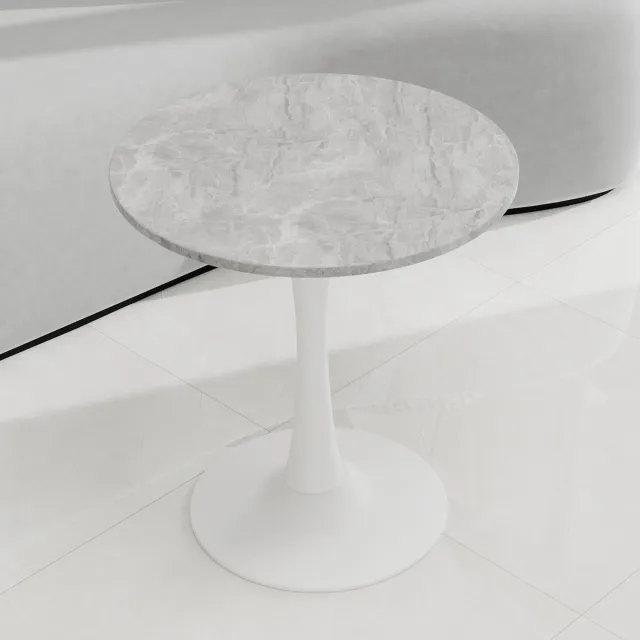 COVREO Ronde bijzettafel 70 x 70 x 72 cm – grijs/wit, marmerlook fineer, modern