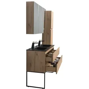 AquaVive - Praxis Eigen Merk Aquazuro Wastafelonderkast Napoli 120cm - Scandinavisch Eiken Gemelamineerd - Met 2 Lades, foto 4
