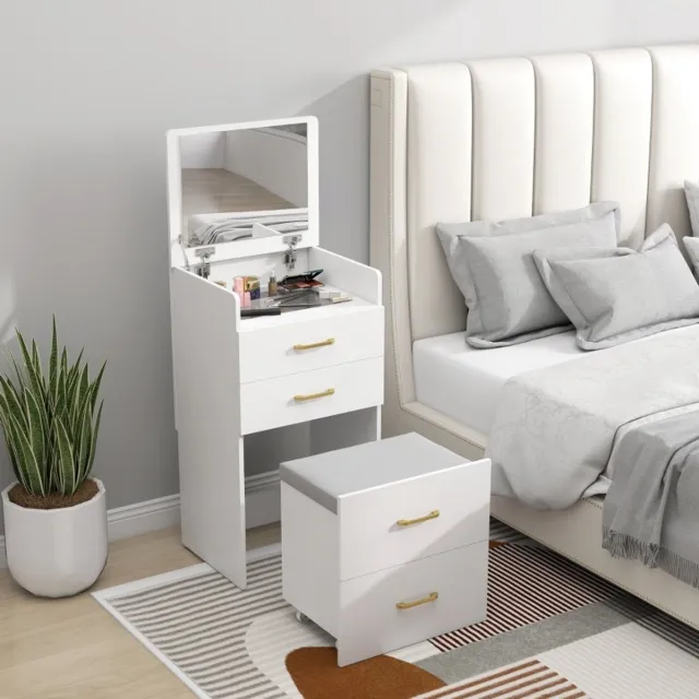 COVREO Kaptafel 48x40x90 cm wit, hout en glas met 2 lades