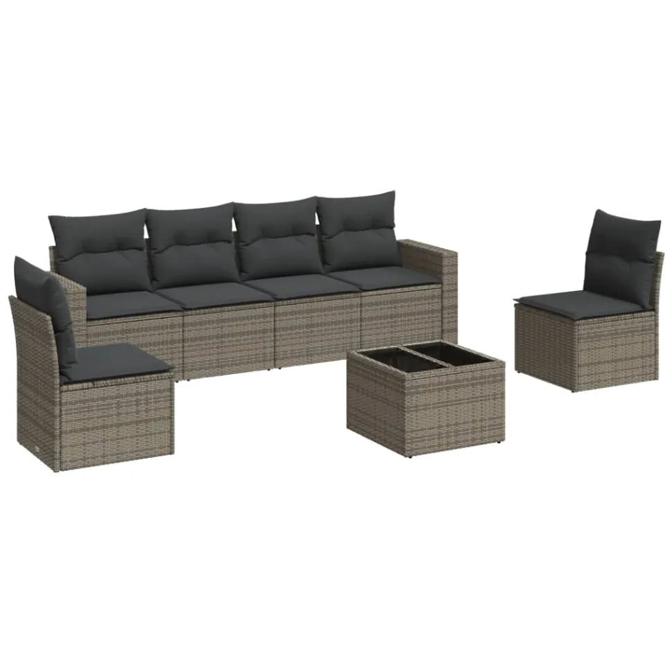 vidaXL 7-delige Loungeset met kussens poly rattan grijs