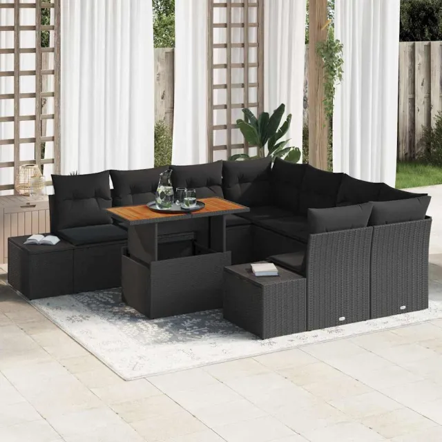 vidaXL Tuin Sofa Set 9 st Zwart Poly riet, foto 2