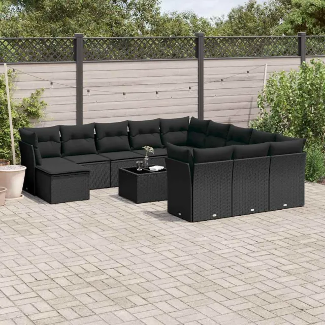 vidaXL 13-delige Loungeset met kussens poly rattan zwart, foto 2
