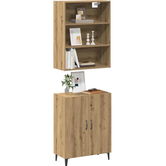 vidaXL Dressoir met wandkast bewerkt hout artisanaal eikenkleur Bruin