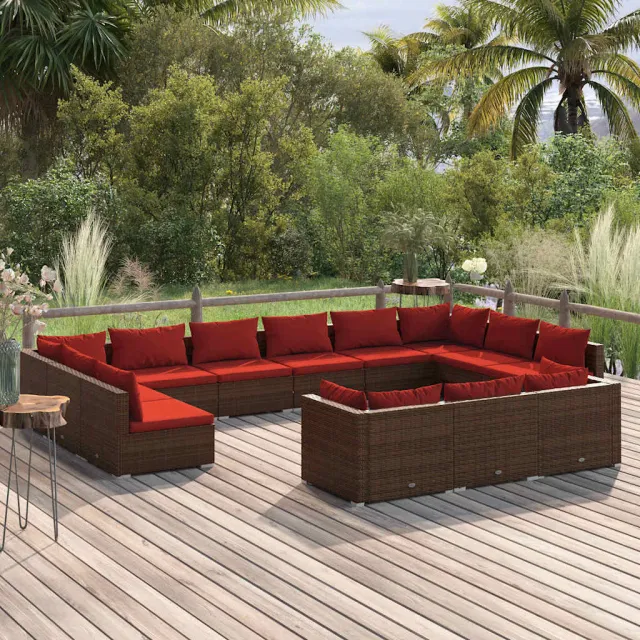 vidaXL 13-delige Loungeset met kussens poly rattan bruin, foto 2