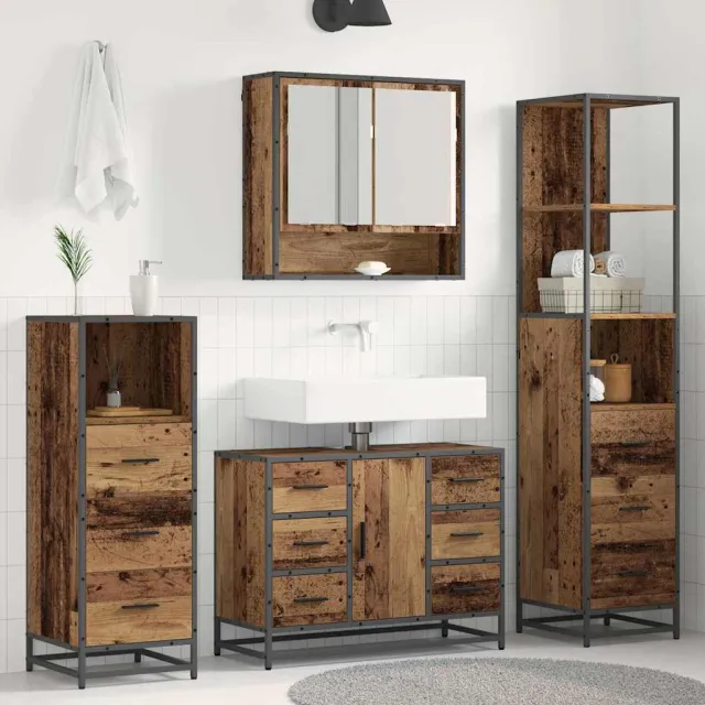 vidaXL Badkamermeubelset 4 st Oud Hout 80 x 33 x 60 cm Bewerkt hout Bruin