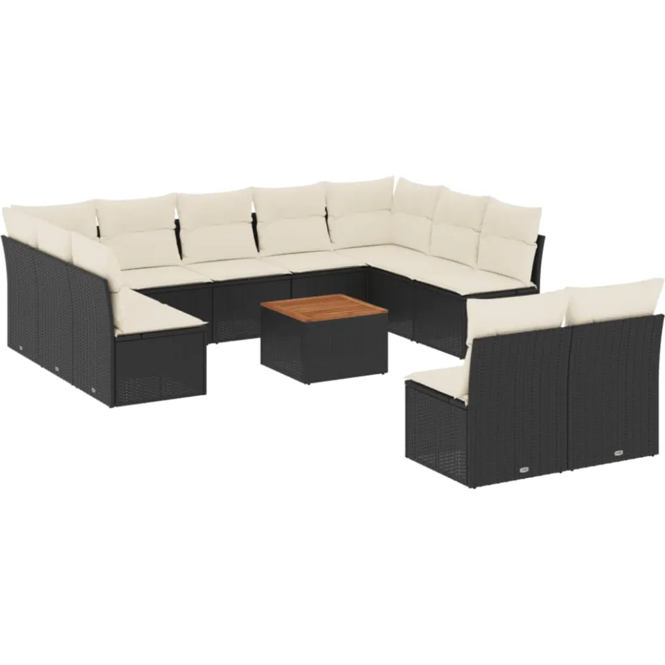 vidaXL 12-delige Loungeset met kussens poly rattan zwart