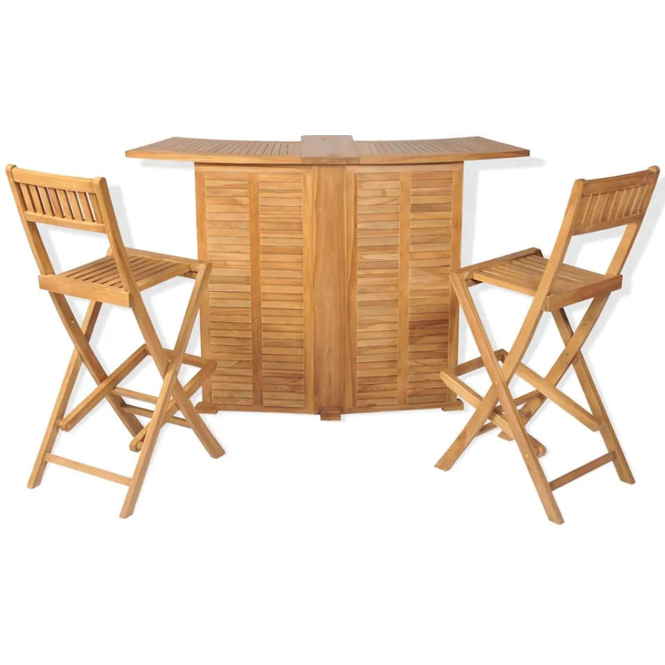 vidaXL 3-delige Bistroset met klapstoelen massief teakhout Bruin