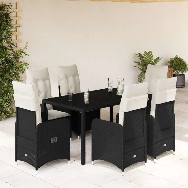 vidaXL 7-delige Bistroset met kussens poly rattan zwart, foto 2