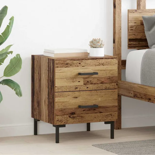 vidaXL Nachtkastje 2 st Oudhout 40 x 35 x 47,5 cm Bewerkt hout bruin, foto 2